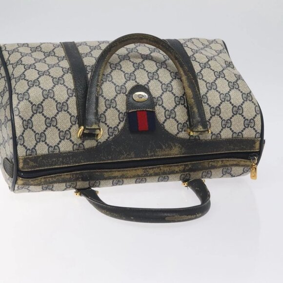 GUCCI GG Supreme Sherry Line Hand Bag PVC Navy Gold Red - Picture 6 of 16